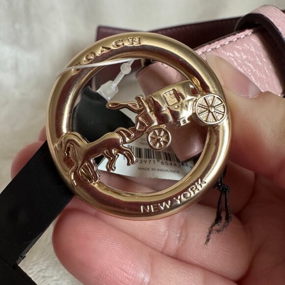 NWT! Coach Women\'s Horse and Carriage Golden Buckle Belt In Pink Size M F78181 main image 6